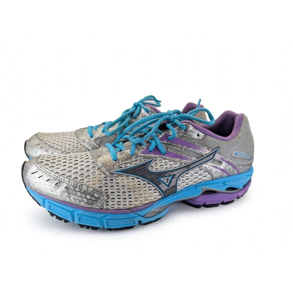 Mizuno Wave Inspire 9 Womens 11.5 Silver Blue Purple Running Shoes Used Good